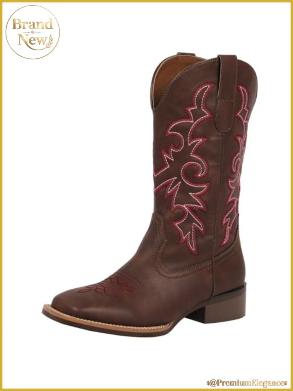 Wide Calf Square Toe Mid Calf Western Cowboy Boots Faux Leather